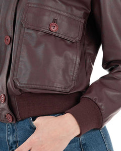 SARAH Bomber con bottoni da donna in vera pelle bordeaux