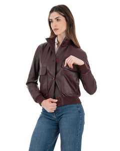 SARAH Bomber con bottoni da donna in vera pelle bordeaux