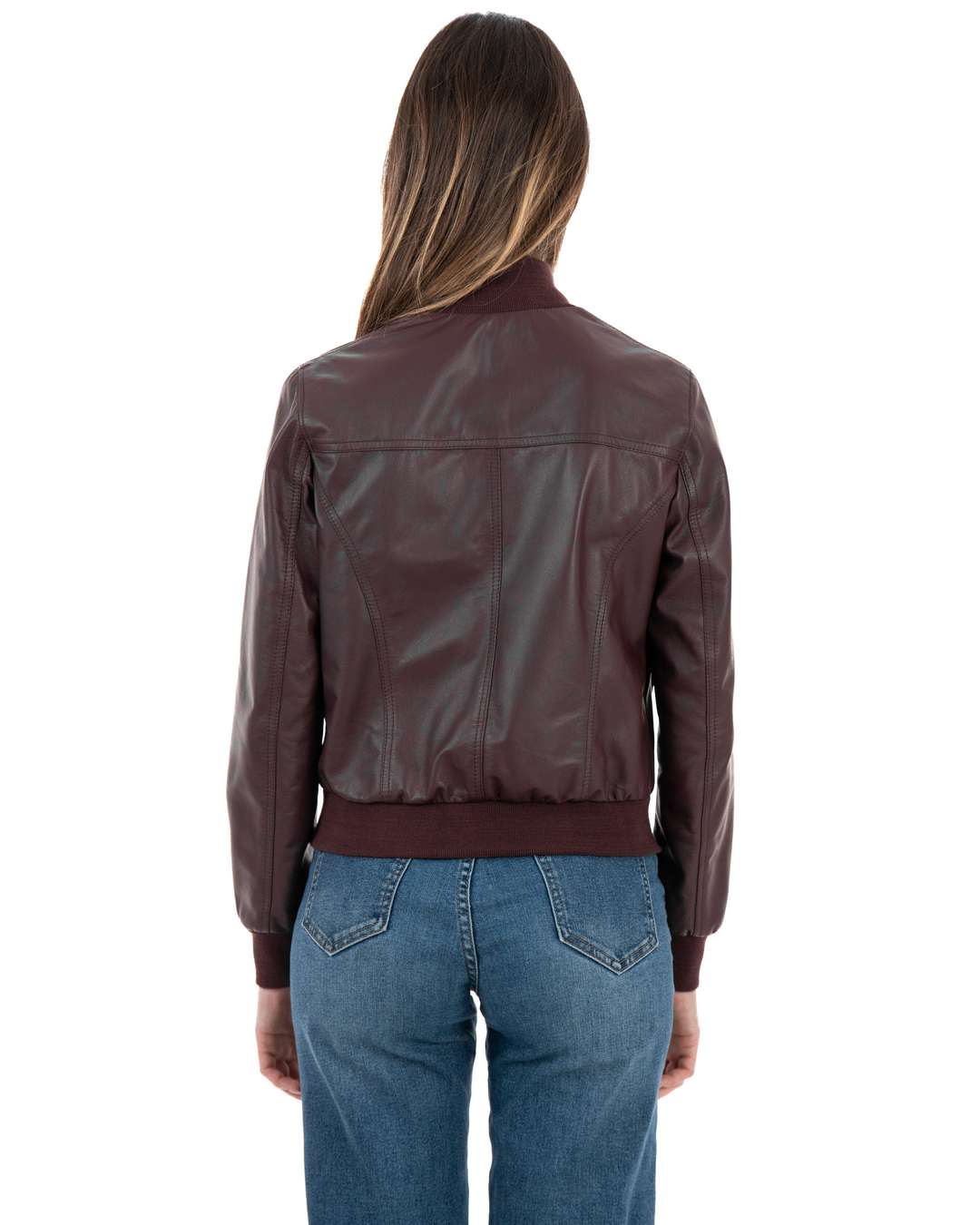 SARAH Bomber con bottoni da donna in vera pelle bordeaux
