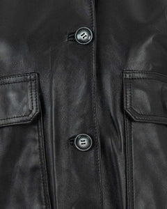 SARAH Bomber con bottoni da donna in vera pelle nero