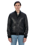 RALPH Bomber con bottoni e zip da uomo in vera pelle nero imbottito