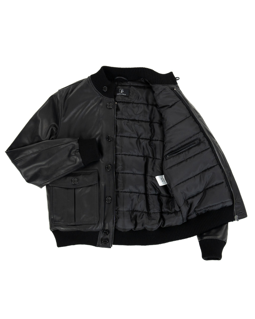 RALPH Bomber con bottoni e zip da uomo in vera pelle nero imbottito