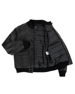 RALPH Bomber con bottoni e zip da uomo in vera pelle nero imbottito