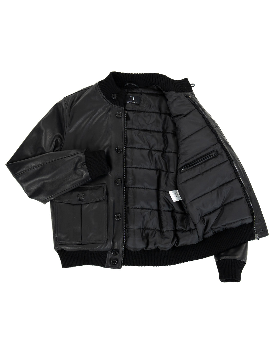 RALPH Bomber con bottoni e zip da uomo in vera pelle nero imbottito