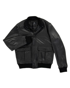 RALPH Bomber con bottoni e zip da uomo in vera pelle nero imbottito