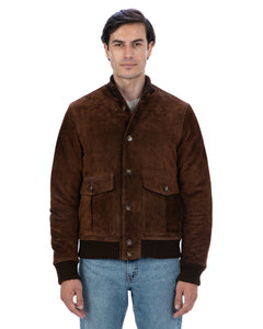 RALPH Bomber con bottoni e zip da uomo in vera pelle scamosciata cuoio imbottito