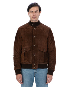 RALPH Bomber con bottoni e zip da uomo in vera pelle scamosciata cuoio imbottito