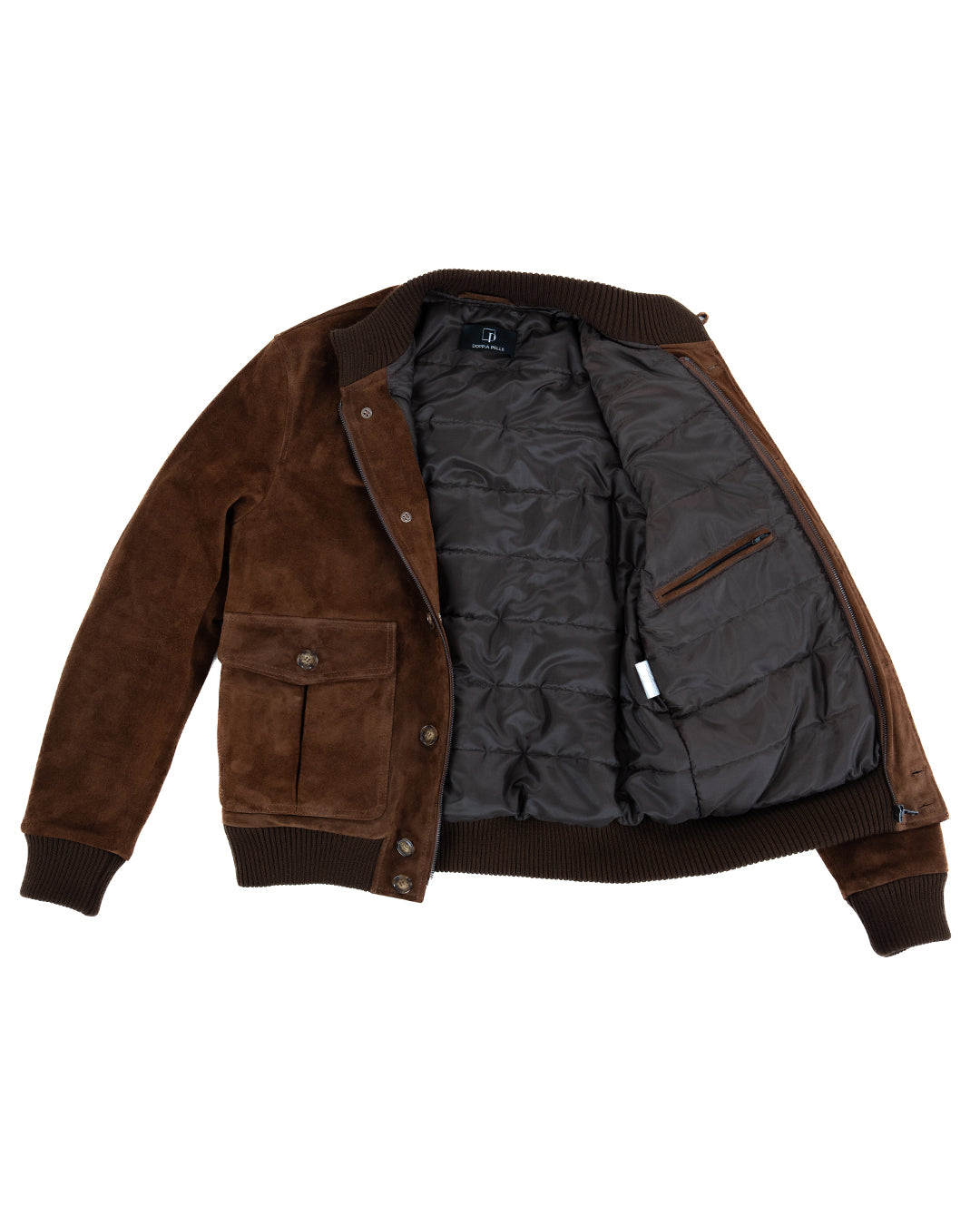RALPH Bomber con bottoni e zip da uomo in vera pelle scamosciata cuoio imbottito