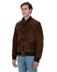 RALPH Bomber con bottoni e zip da uomo in vera pelle scamosciata cuoio imbottito