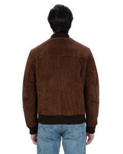 RALPH Bomber con bottoni e zip da uomo in vera pelle scamosciata cuoio imbottito