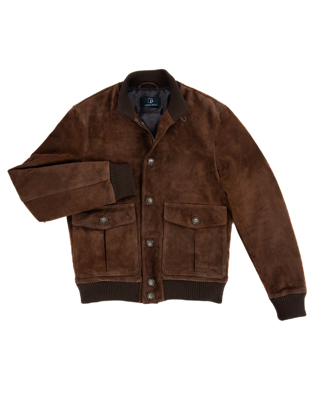 RALPH Bomber con bottoni e zip da uomo in vera pelle scamosciata cuoio imbottito