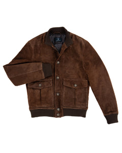 RALPH Bomber con bottoni e zip da uomo in vera pelle scamosciata cuoio imbottito