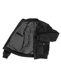 RALPH Bomber con bottoni e zip da uomo in vera pelle scamosciata nero imbottito