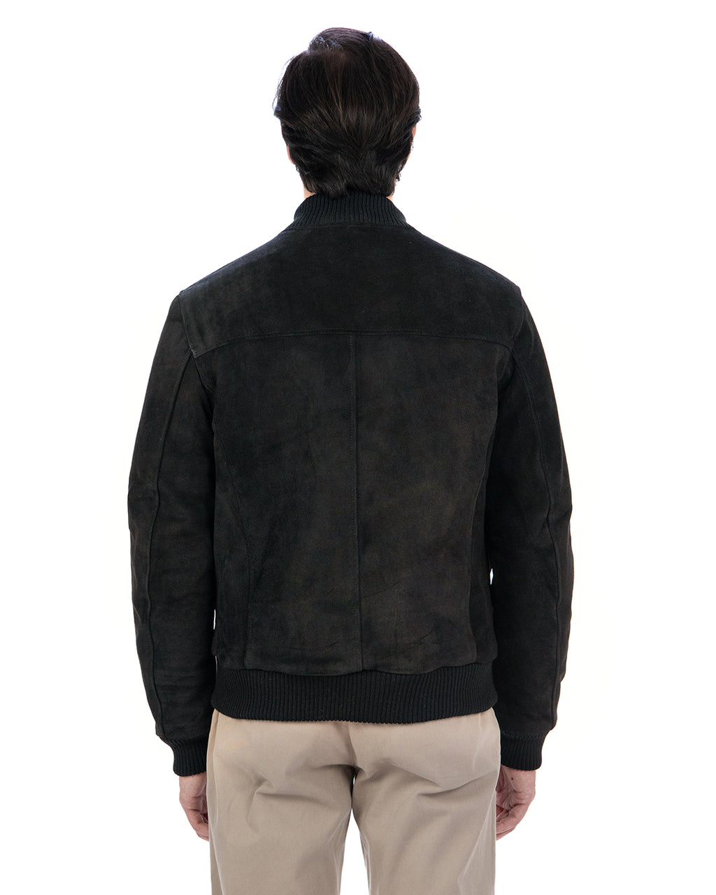 RALPH Bomber con bottoni e zip da uomo in vera pelle scamosciata nero imbottito