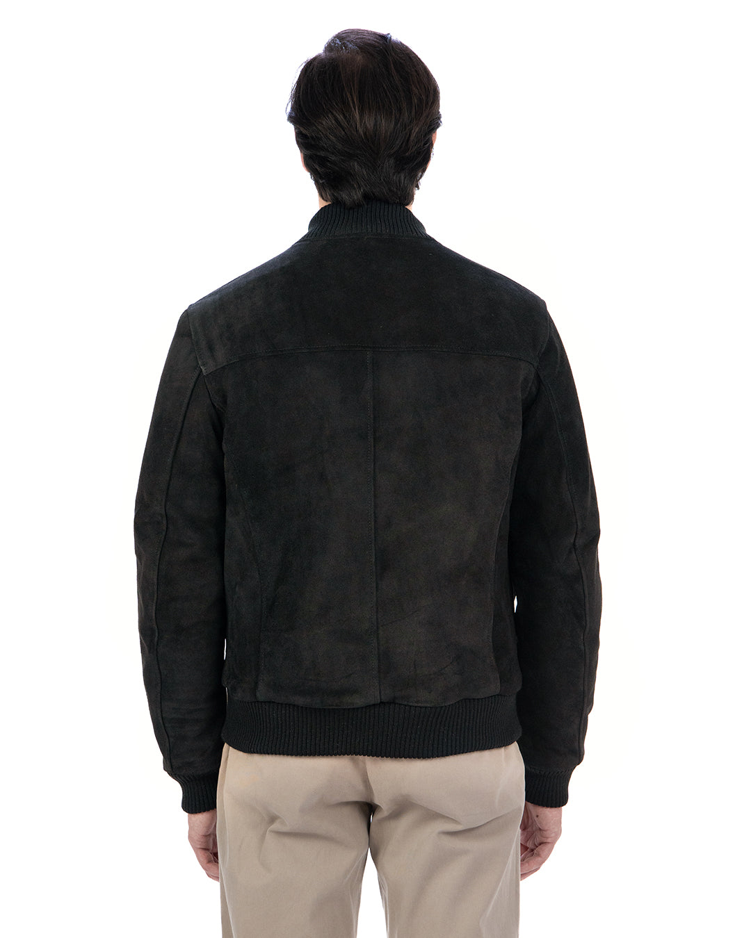RALPH Bomber con bottoni e zip da uomo in vera pelle scamosciata nero imbottito