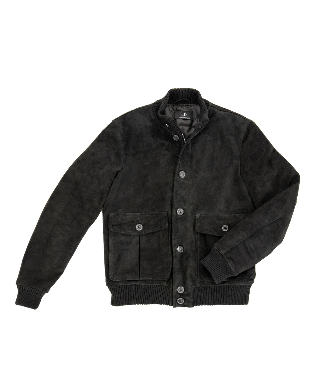RALPH Bomber con bottoni e zip da uomo in vera pelle scamosciata nero imbottito
