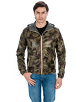 ERIC Giubbotto Bomber stile K-WAY con cappuccio da uomo in vera pelle mimetico