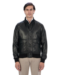 OLIVER Bomber con bottoni da uomo in vera pelle nero