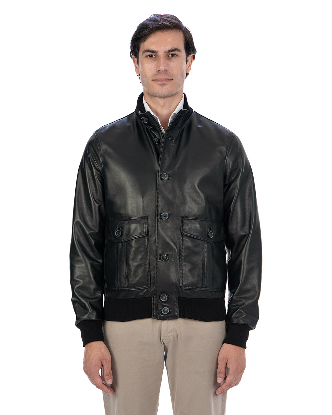 OLIVER Bomber con bottoni da uomo in vera pelle nero