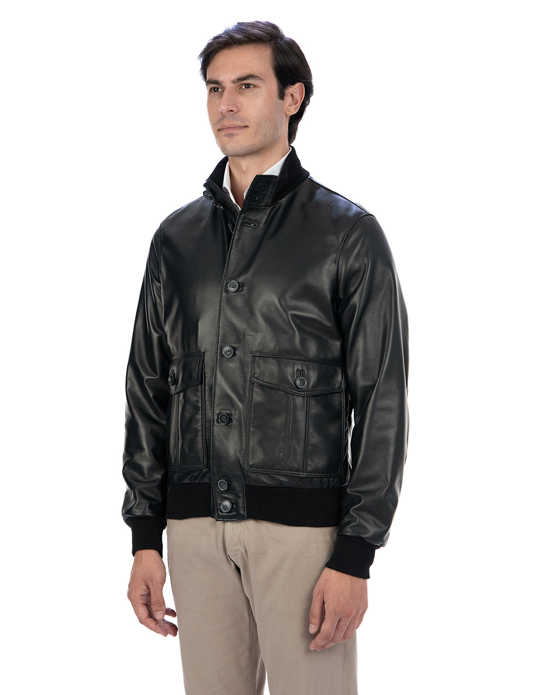 OLIVER Bomber con bottoni da uomo in vera pelle nero