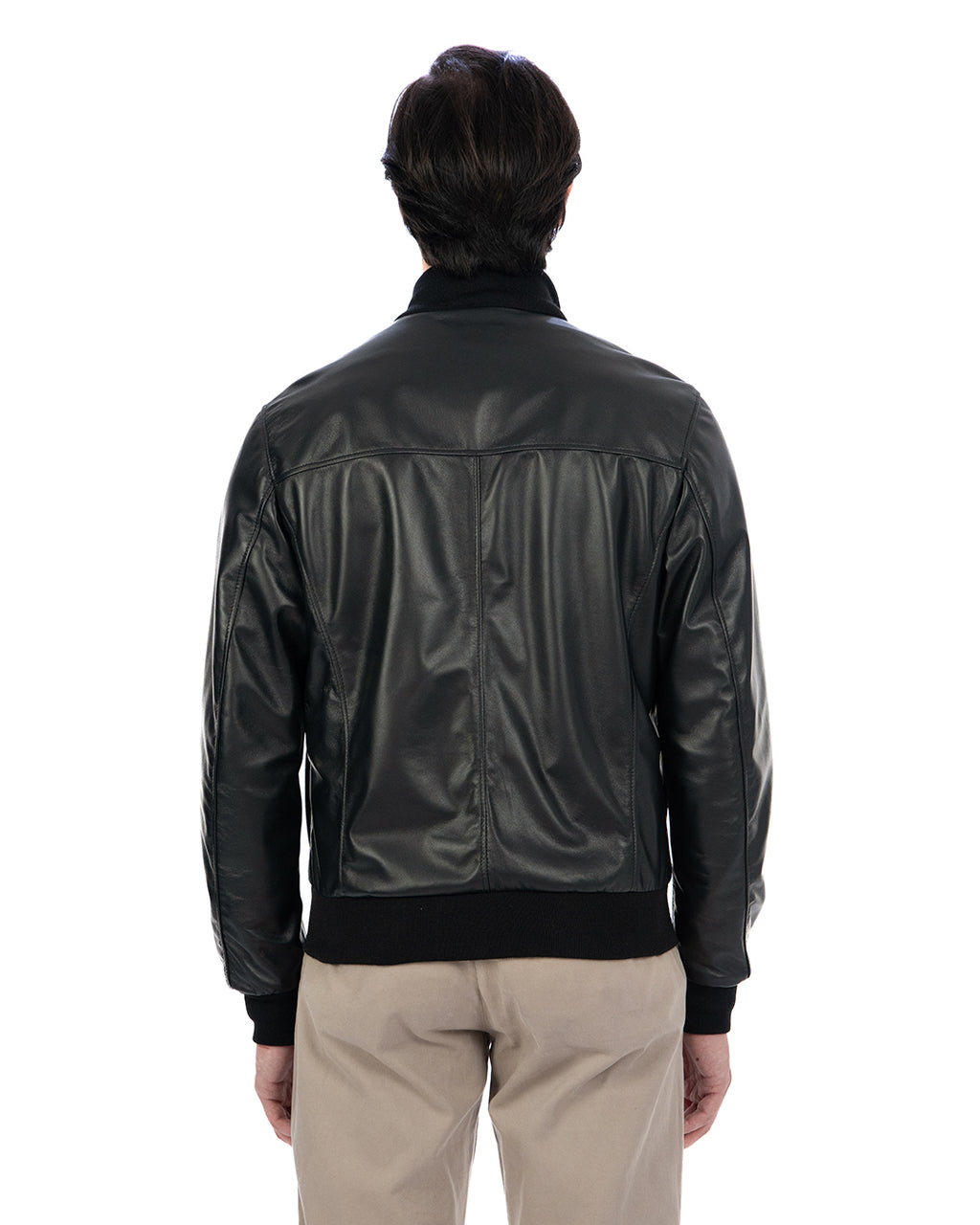 OLIVER Bomber con bottoni da uomo in vera pelle nero