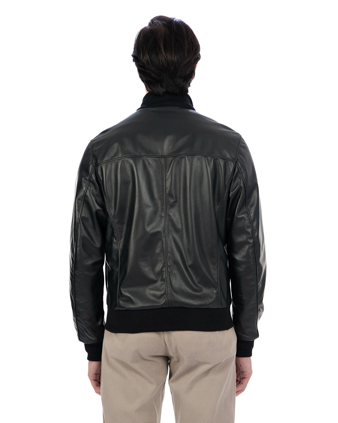 OLIVER Bomber con bottoni da uomo in vera pelle nero