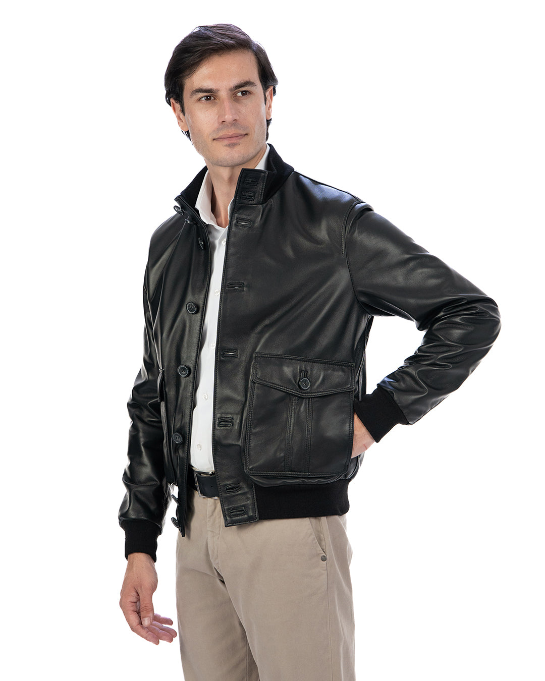 OLIVER Bomber con bottoni da uomo in vera pelle nero