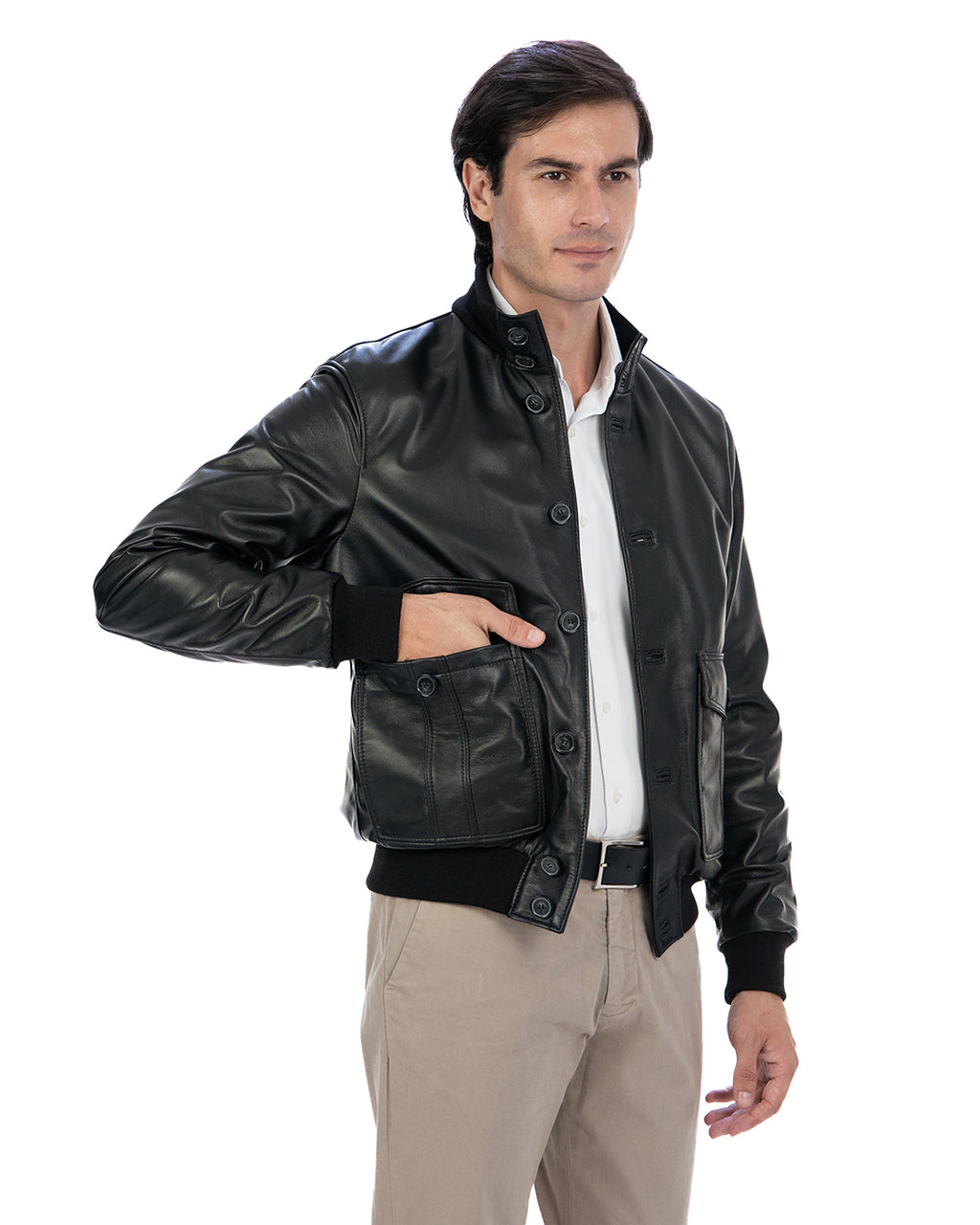 OLIVER Bomber con bottoni da uomo in vera pelle nero