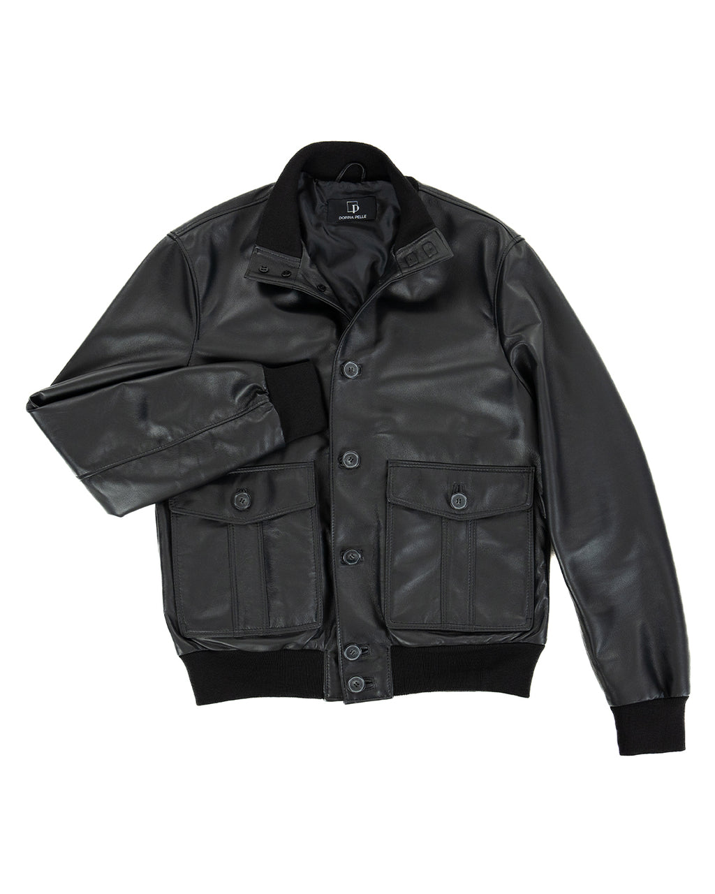 OLIVER Bomber con bottoni da uomo in vera pelle nero