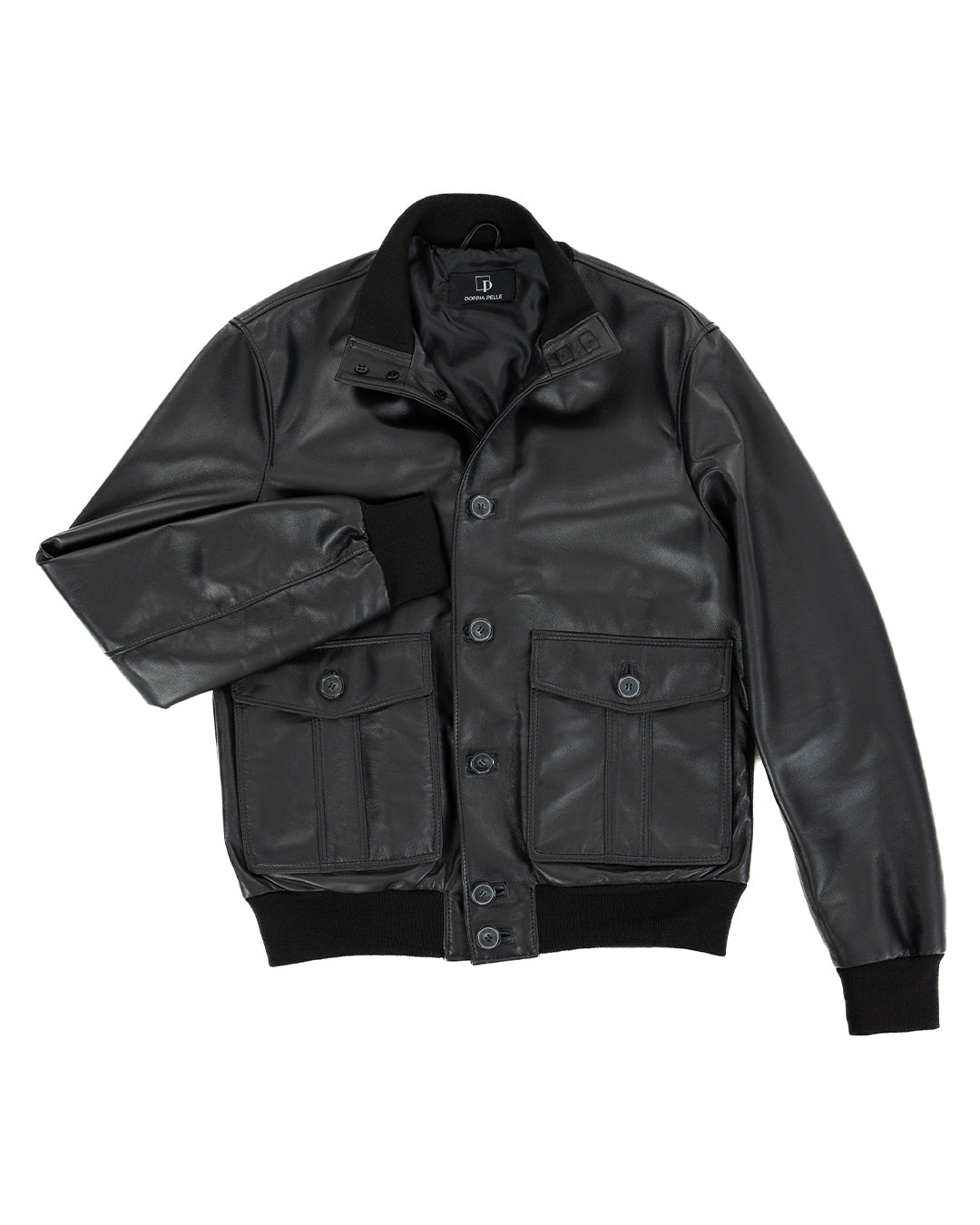 OLIVER Bomber con bottoni da uomo in vera pelle nero