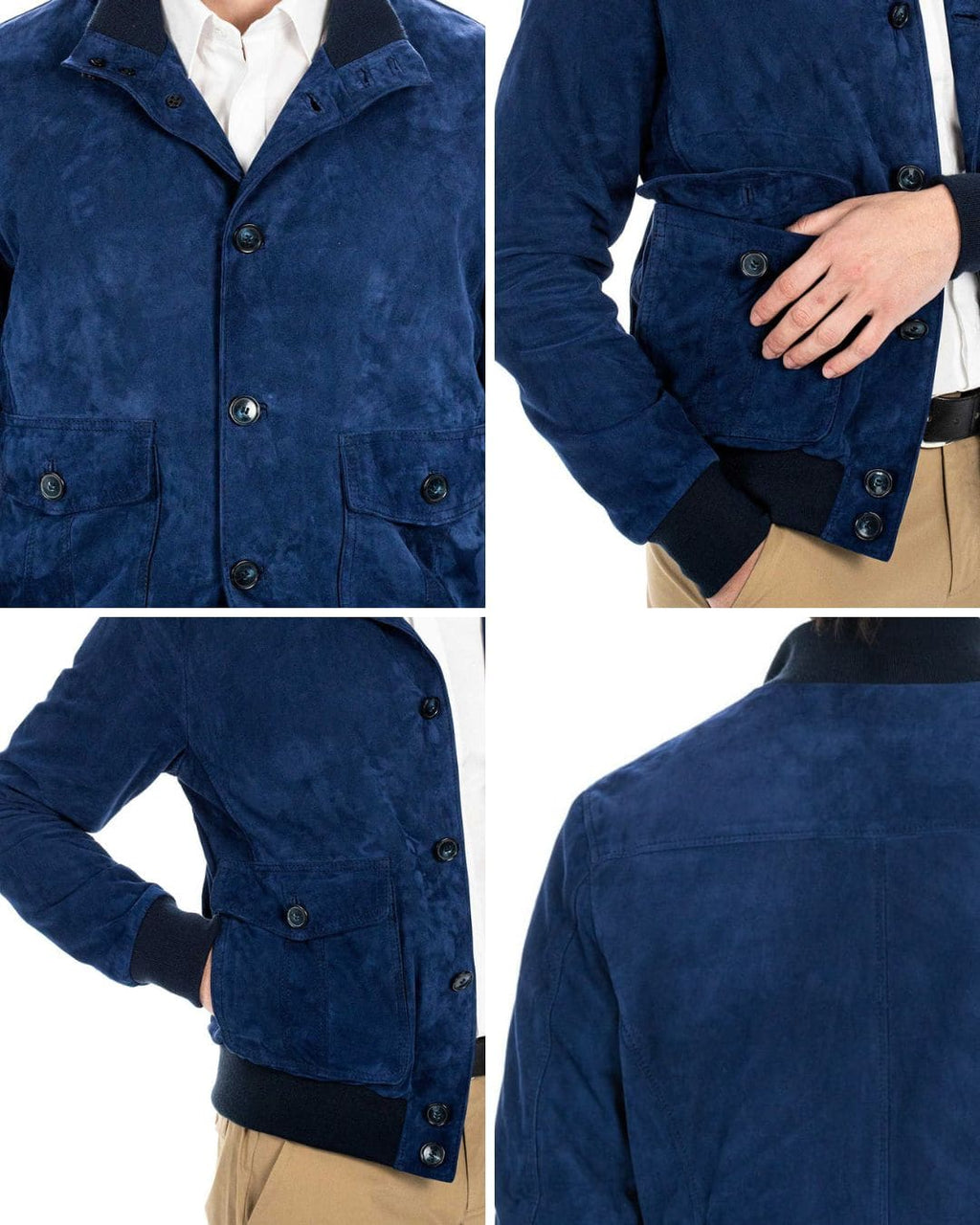 OLIVER Bomber con bottoni da uomo in vera pelle scamosciata blu