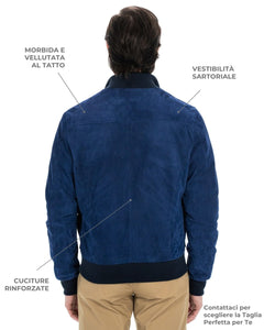 OLIVER Bomber con bottoni da uomo in vera pelle scamosciata blu