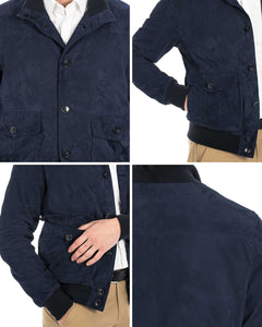 OLIVER Bomber con bottoni da uomo in vera pelle scamosciata blu notte