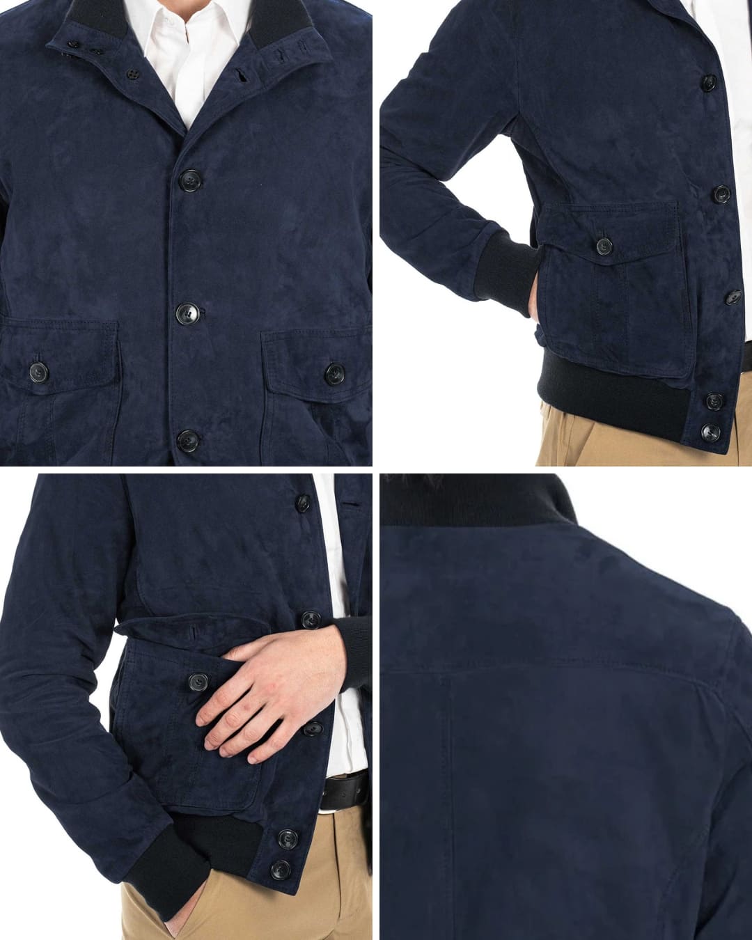 OLIVER Bomber con bottoni da uomo in vera pelle scamosciata blu notte