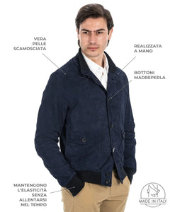OLIVER Bomber con bottoni da uomo in vera pelle scamosciata blu notte