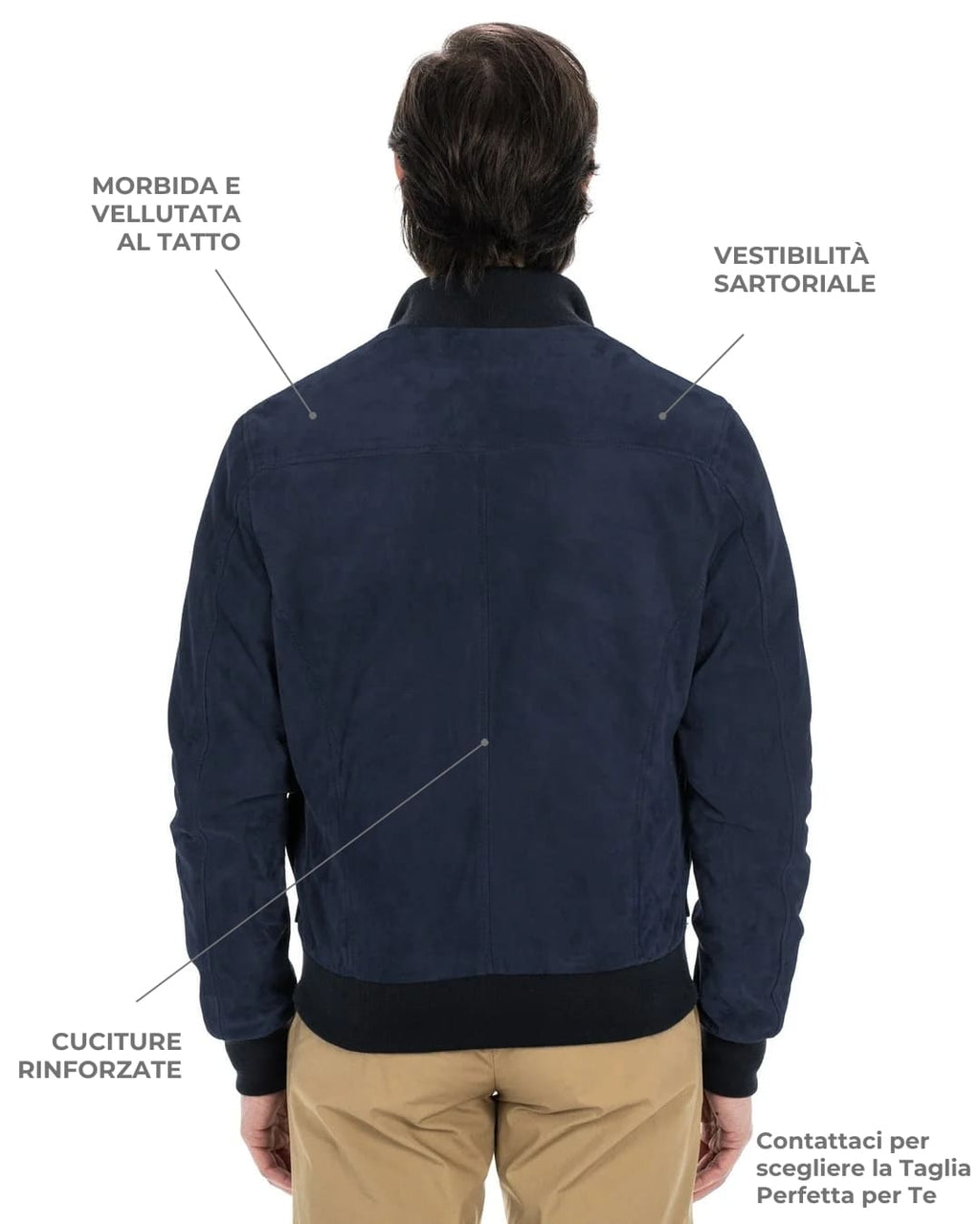 OLIVER Bomber con bottoni da uomo in vera pelle scamosciata blu notte