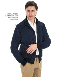 OLIVER Bomber con bottoni da uomo in vera pelle scamosciata blu notte