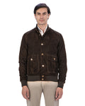 OLIVER Bomber con bottoni da uomo in vera pelle scamosciata T.Moro