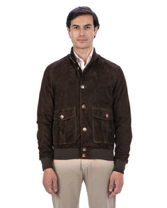 OLIVER Bomber con bottoni da uomo in vera pelle scamosciata T.Moro
