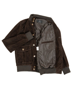 OLIVER Bomber con bottoni da uomo in vera pelle scamosciata T.Moro