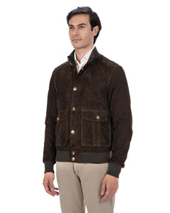 OLIVER Bomber con bottoni da uomo in vera pelle scamosciata T.Moro