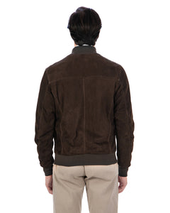 OLIVER Bomber con bottoni da uomo in vera pelle scamosciata T.Moro