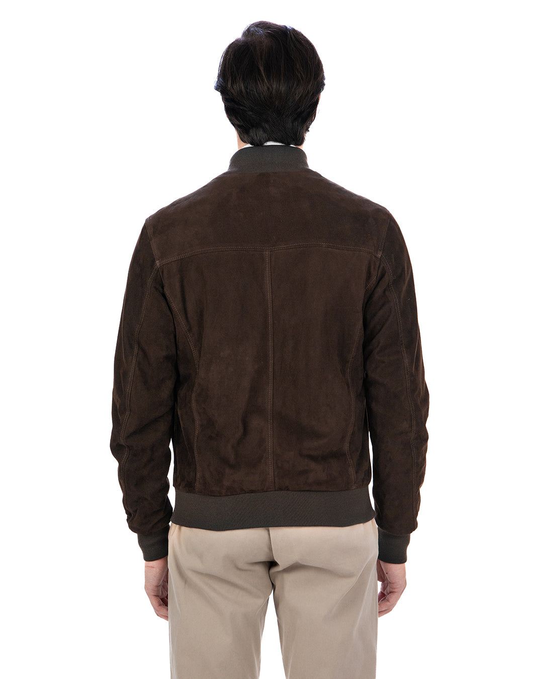 OLIVER Bomber con bottoni da uomo in vera pelle scamosciata T.Moro
