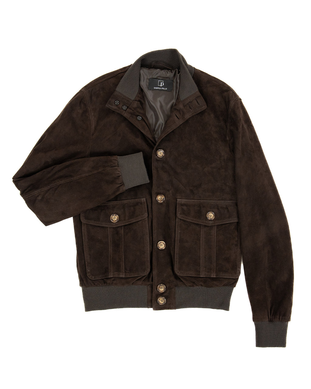 OLIVER Bomber con bottoni da uomo in vera pelle scamosciata T.Moro
