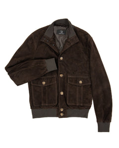 OLIVER Bomber con bottoni da uomo in vera pelle scamosciata T.Moro