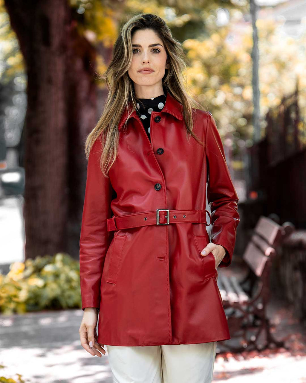 LUISA Giacca Cappottino lungo da donna in vera pelle rosso