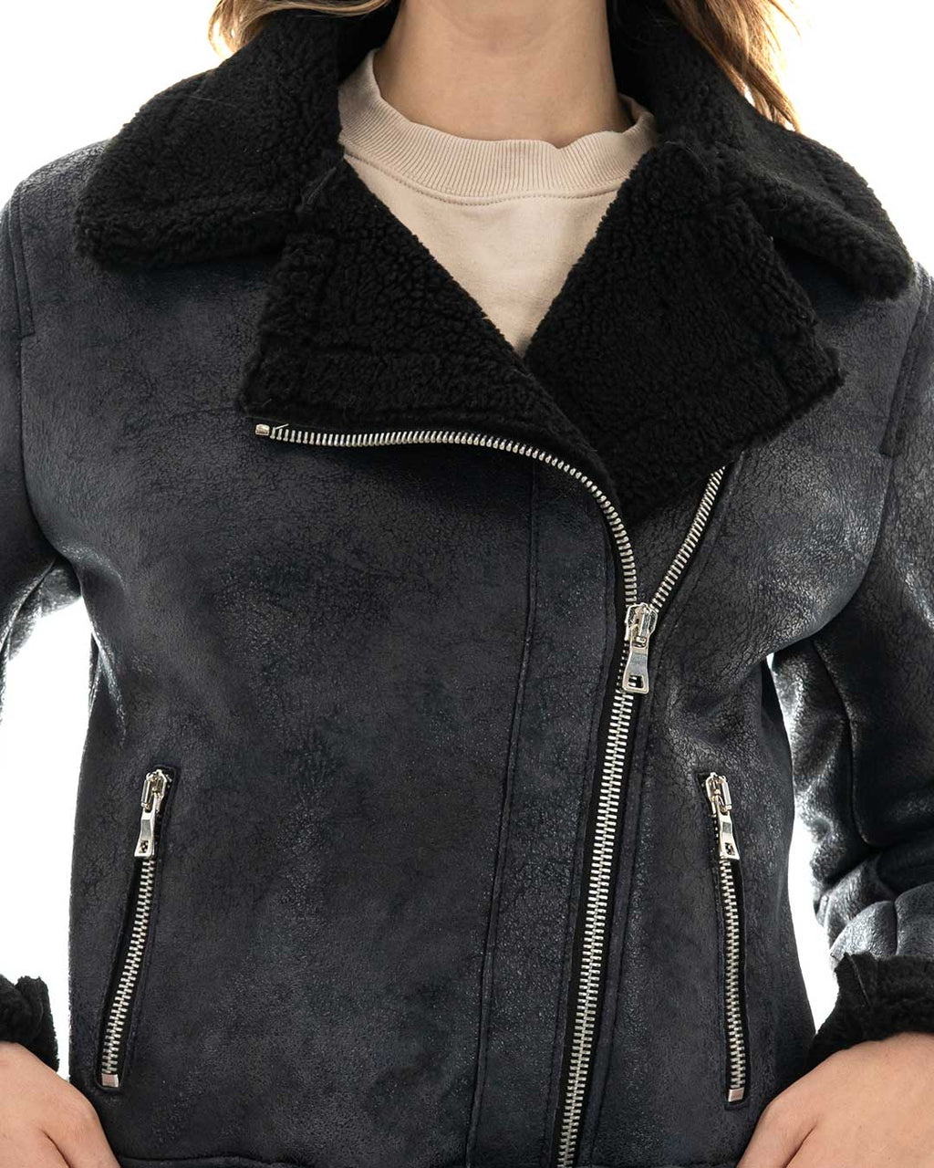 ALICE Chiodo da donna nero Shearling Style