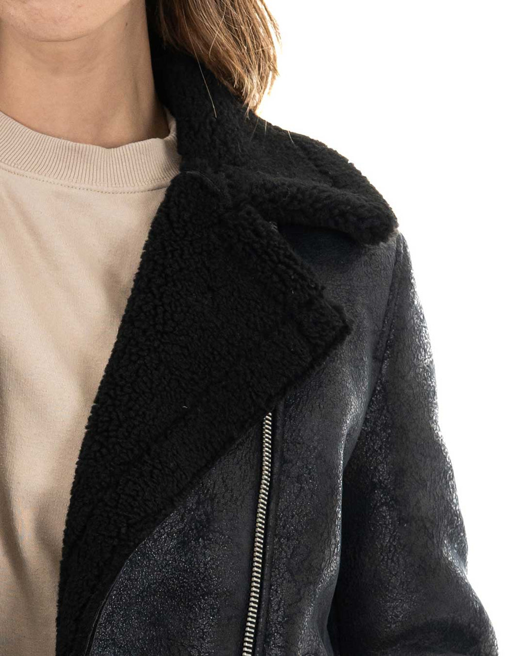 ALICE Chiodo da donna nero Shearling Style