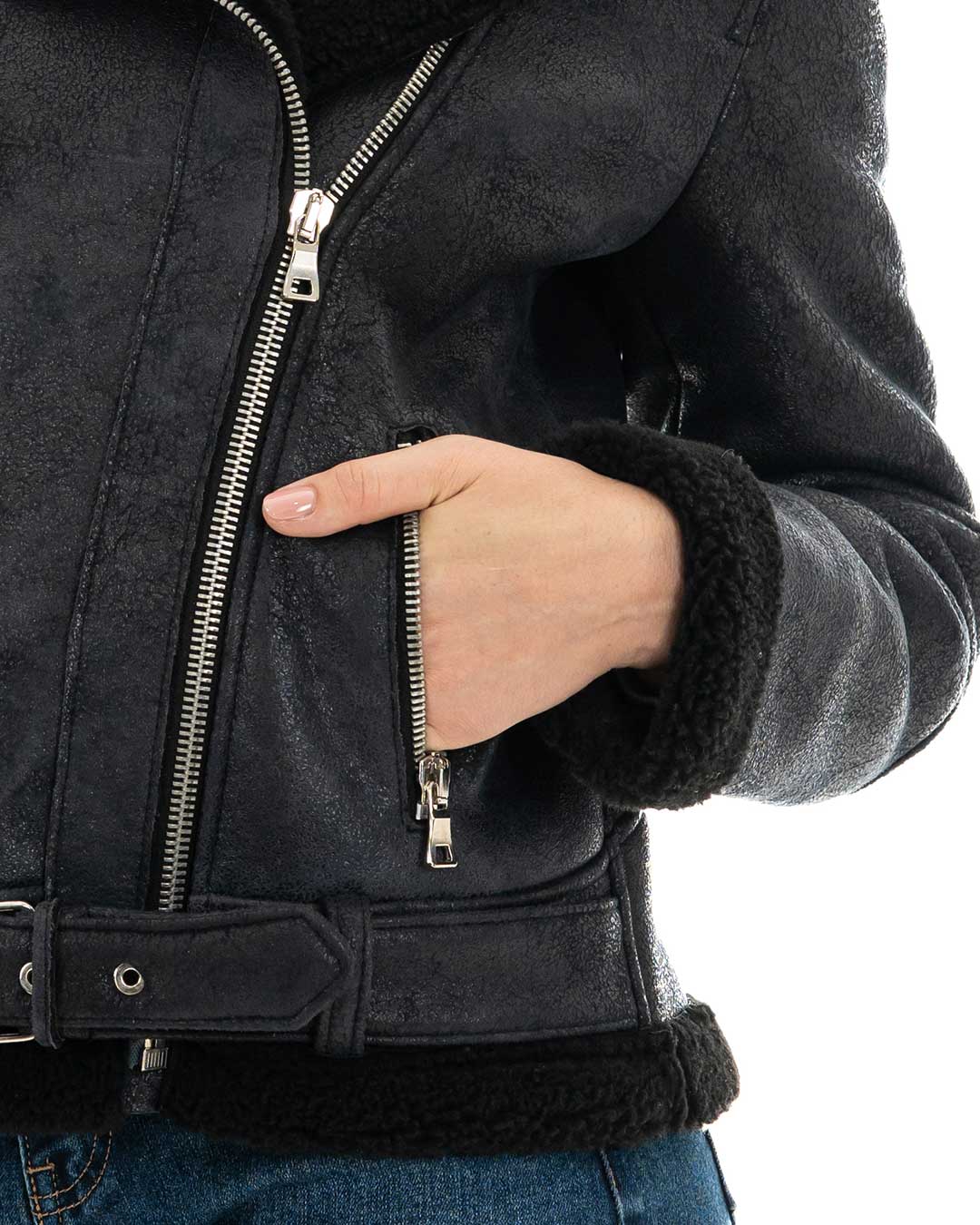ALICE Chiodo da donna nero Shearling Style