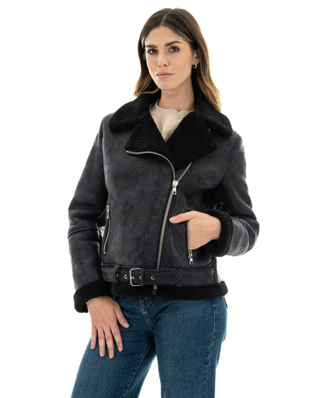 ALICE Chiodo da donna nero Shearling Style